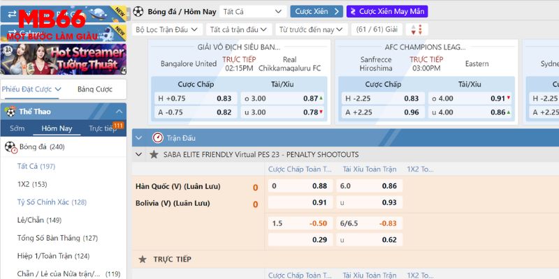 Thể Thao MB66 3 Sảnh cược Thể Thao MB66 có nhiều ưu điểm